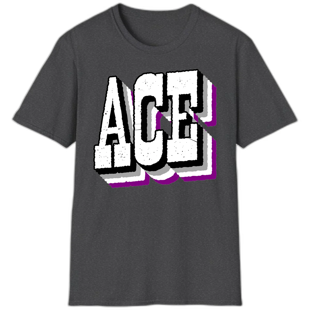 Bold distressed lettering spelling ALASKA with layered shadow effects and purple accents on gray background in Dark Heather