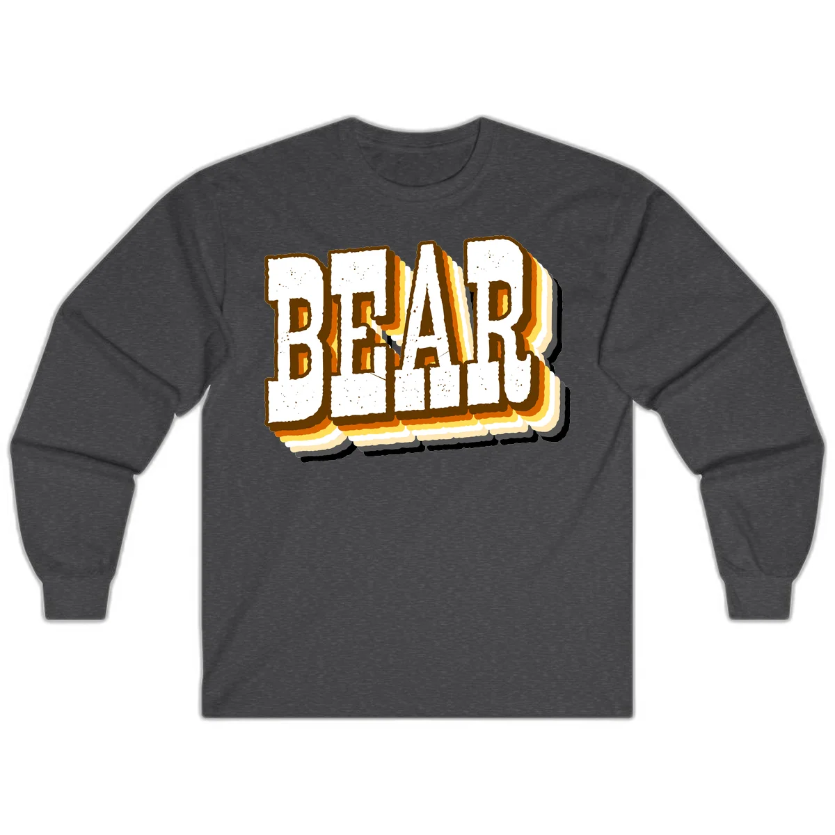 Dead bread toast graphic with thick brown letters featuring layered orange and yellow gradient effect on gray background in Dark Heather