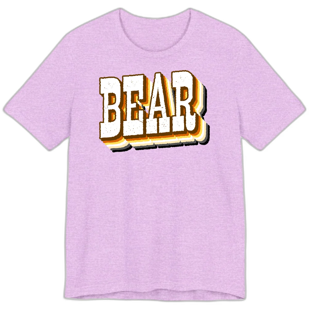Dead bread toast graphic with thick brown letters featuring layered orange and yellow gradient effect on gray background in Heather Prism Lilac