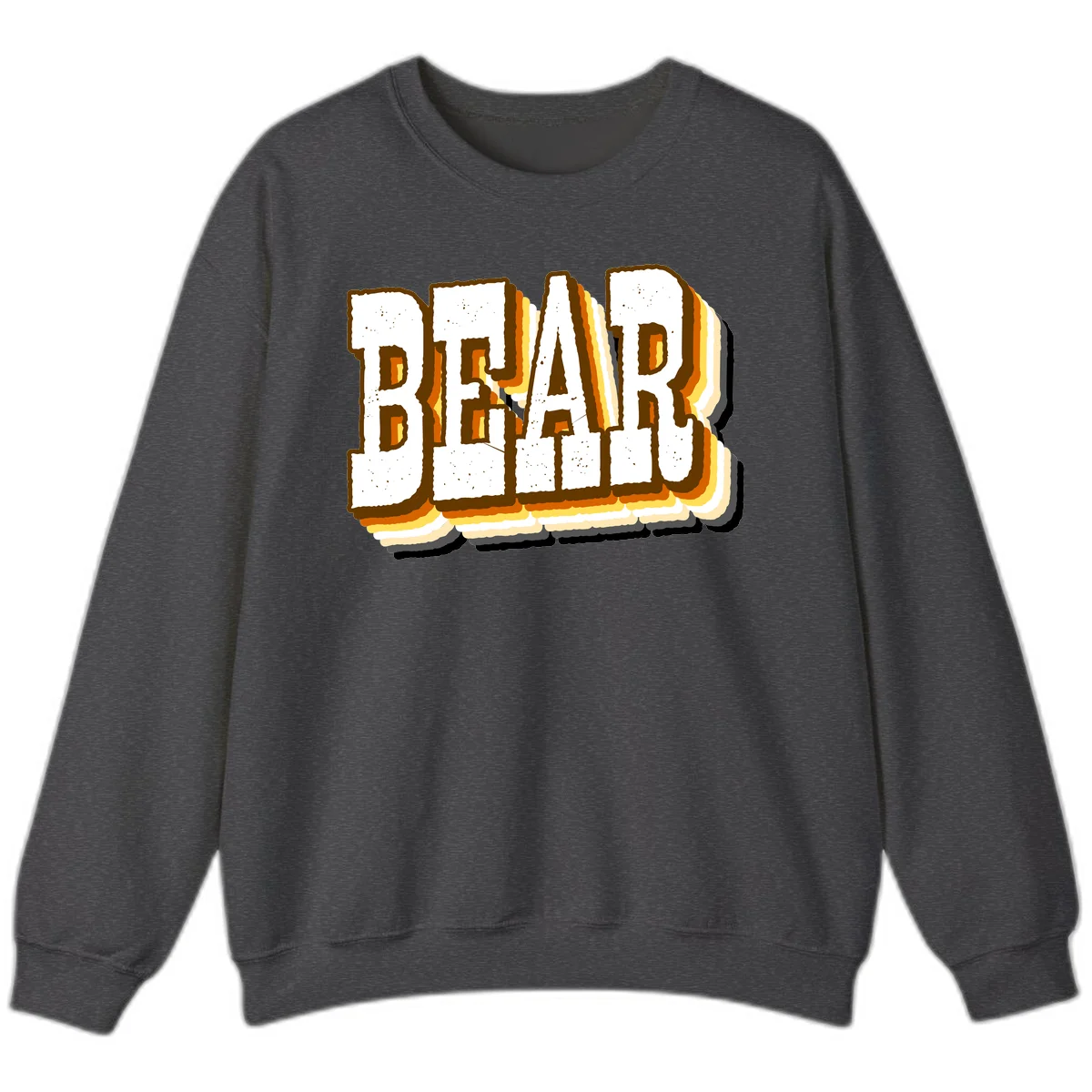 Dead bread toast graphic with thick brown letters featuring layered orange and yellow gradient effect on gray background in Dark Heather