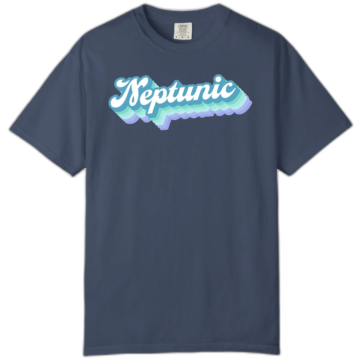 Neptune cloud dreamy design featuring white cursive text over layered teal, cyan, and purple scalloped cloud shapes with gradient background in Midnight