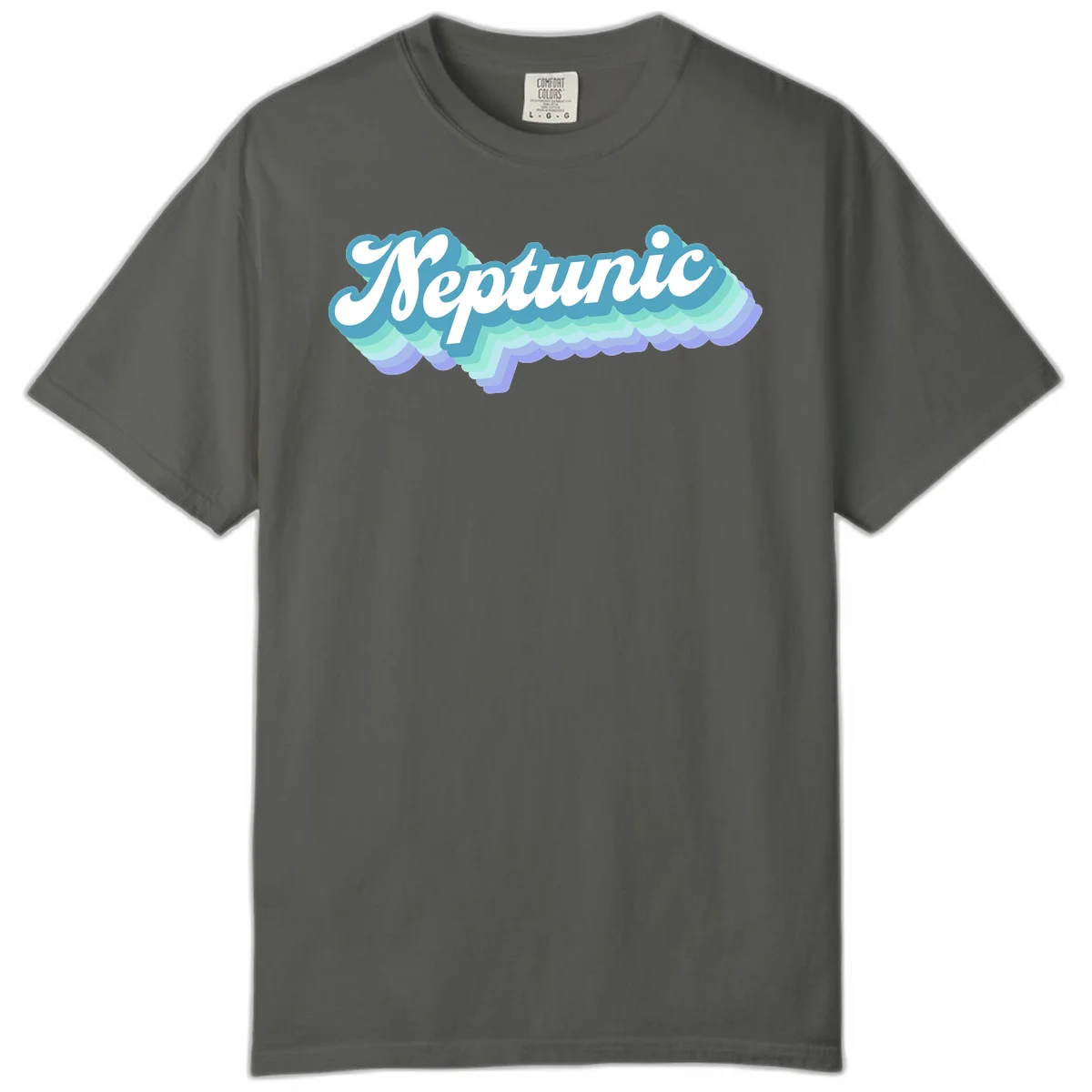 Neptune cloud dreamy design featuring white cursive text over layered teal, cyan, and purple scalloped cloud shapes with gradient background in Pepper