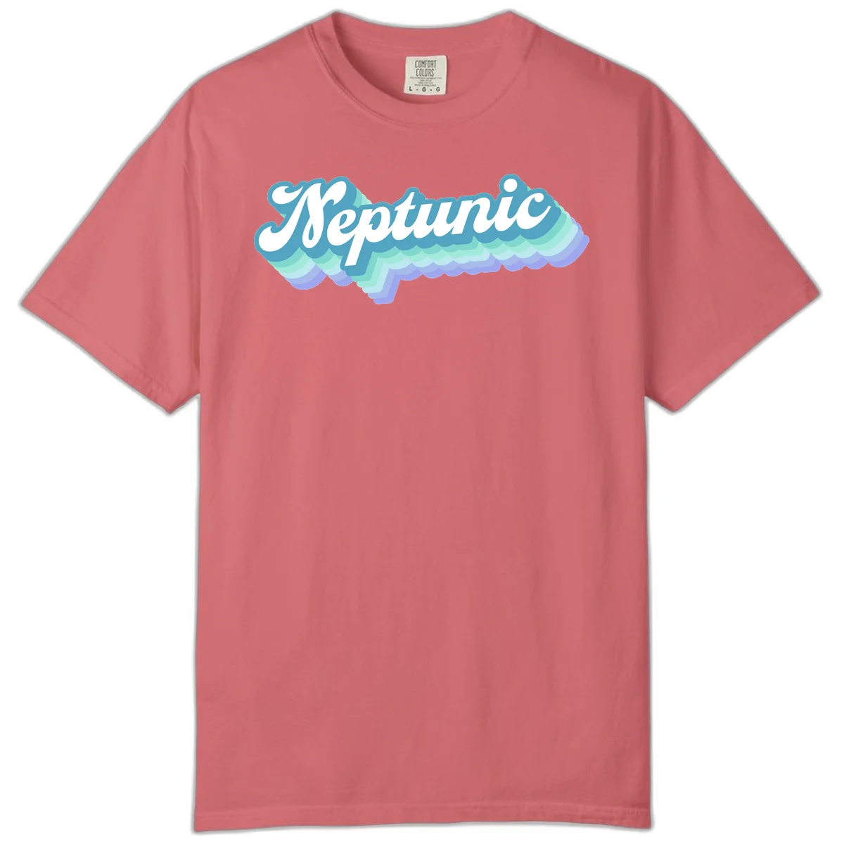 Neptune cloud dreamy design featuring white cursive text over layered teal, cyan, and purple scalloped cloud shapes with gradient background in Watermelon