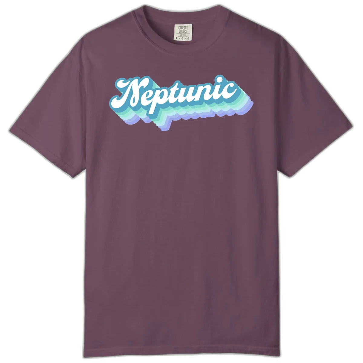 Neptune cloud dreamy design featuring white cursive text over layered teal, cyan, and purple scalloped cloud shapes with gradient background in Berry