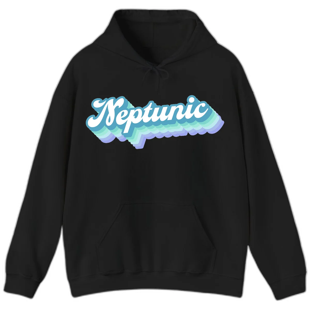 Neptune cloud dreamy design featuring white cursive text over layered teal, cyan, and purple scalloped cloud shapes with gradient background in Black