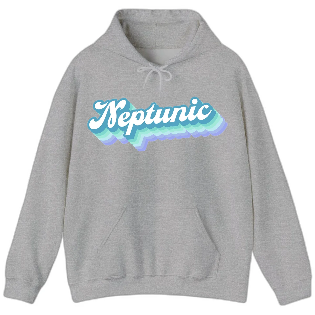 Neptune cloud dreamy design featuring white cursive text over layered teal, cyan, and purple scalloped cloud shapes with gradient background in Sport Grey