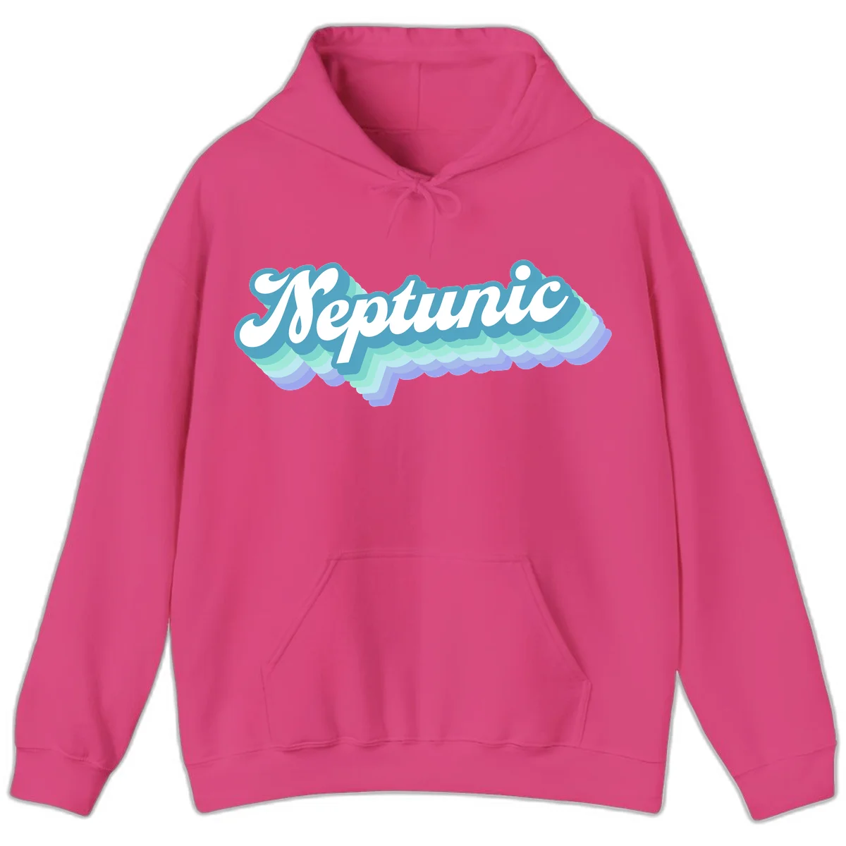 Neptune cloud dreamy design featuring white cursive text over layered teal, cyan, and purple scalloped cloud shapes with gradient background in Heliconia