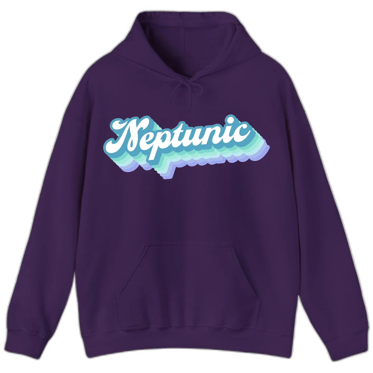 Neptune cloud dreamy design featuring white cursive text over layered teal, cyan, and purple scalloped cloud shapes with gradient background in Purple