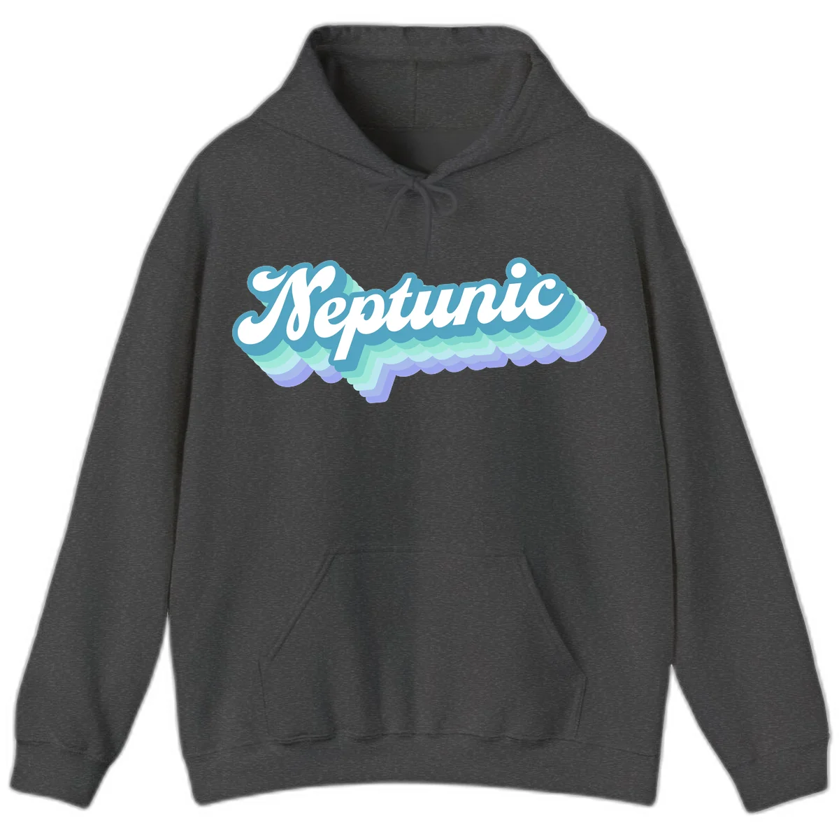 Neptune cloud dreamy design featuring white cursive text over layered teal, cyan, and purple scalloped cloud shapes with gradient background in Dark Heather