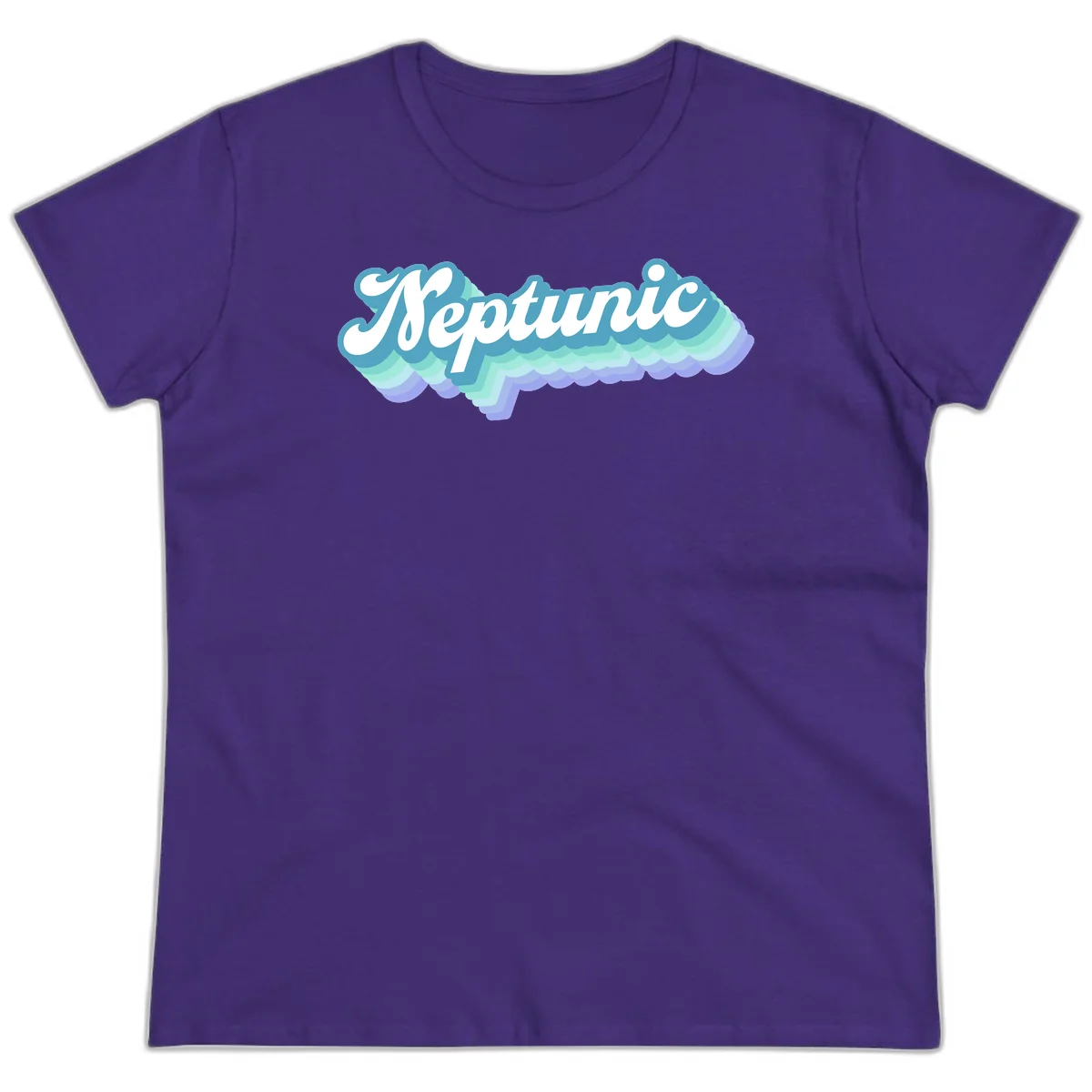 Neptune cloud dreamy design featuring white cursive text over layered teal, cyan, and purple scalloped cloud shapes with gradient background in Purple