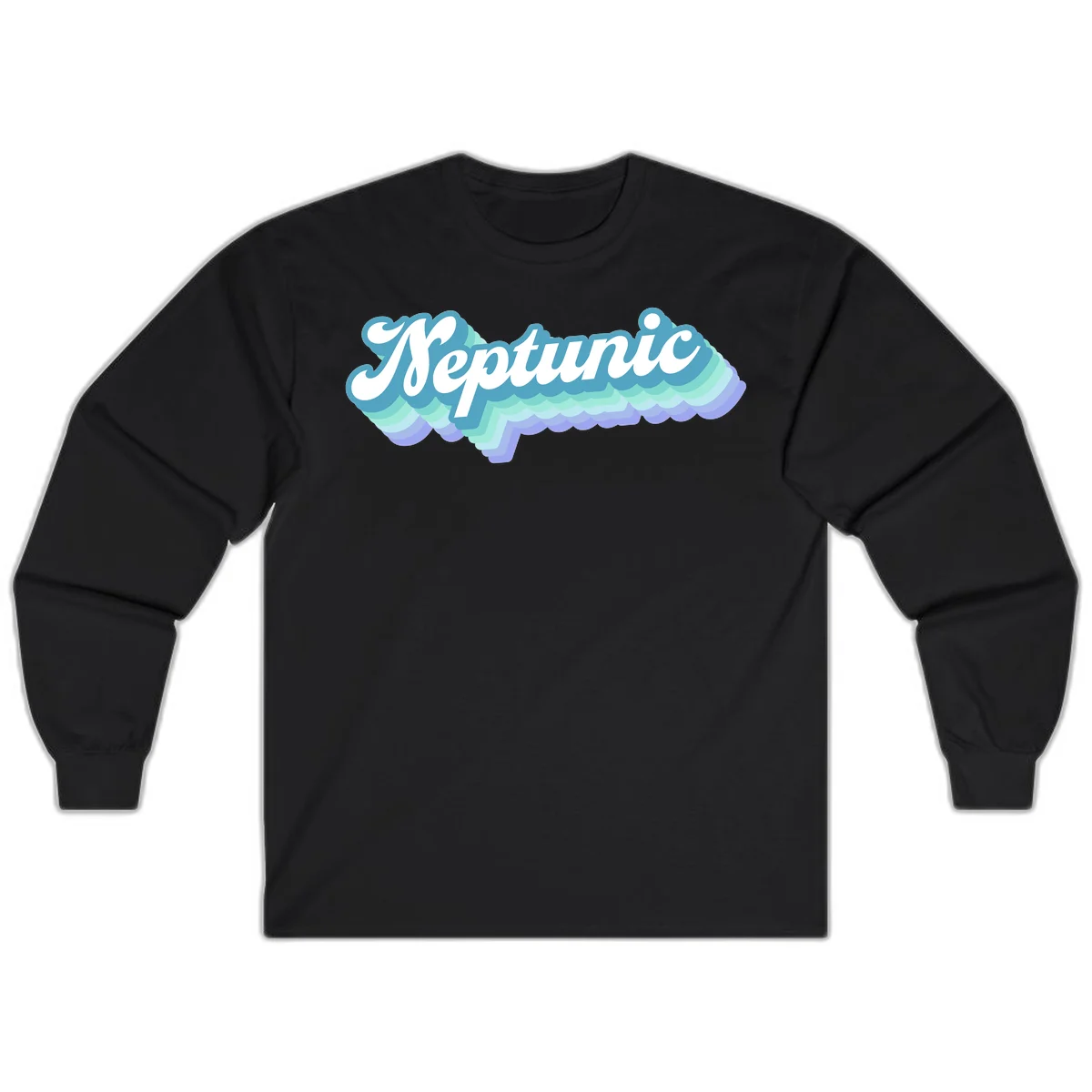 Neptune cloud dreamy design featuring white cursive text over layered teal, cyan, and purple scalloped cloud shapes with gradient background in Black