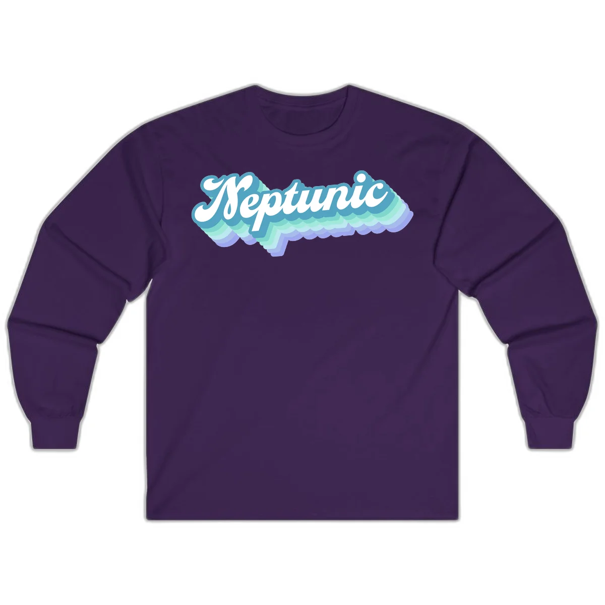 Neptune cloud dreamy design featuring white cursive text over layered teal, cyan, and purple scalloped cloud shapes with gradient background in Purple
