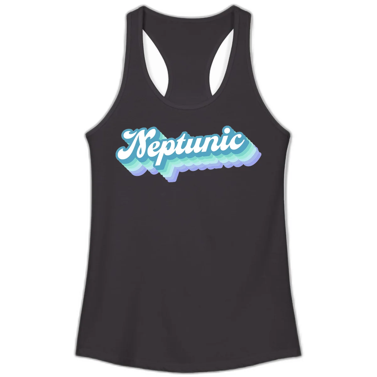 Neptune cloud dreamy design featuring white cursive text over layered teal, cyan, and purple scalloped cloud shapes with gradient background in Black