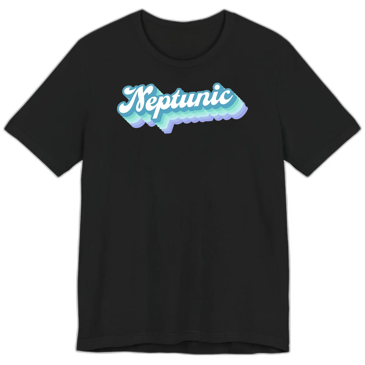 Neptune cloud dreamy design featuring white cursive text over layered teal, cyan, and purple scalloped cloud shapes with gradient background in Black