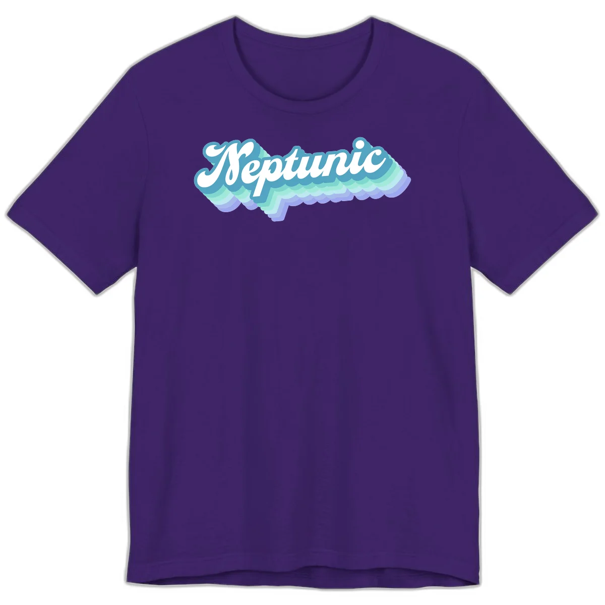 Neptune cloud dreamy design featuring white cursive text over layered teal, cyan, and purple scalloped cloud shapes with gradient background in Team Purple