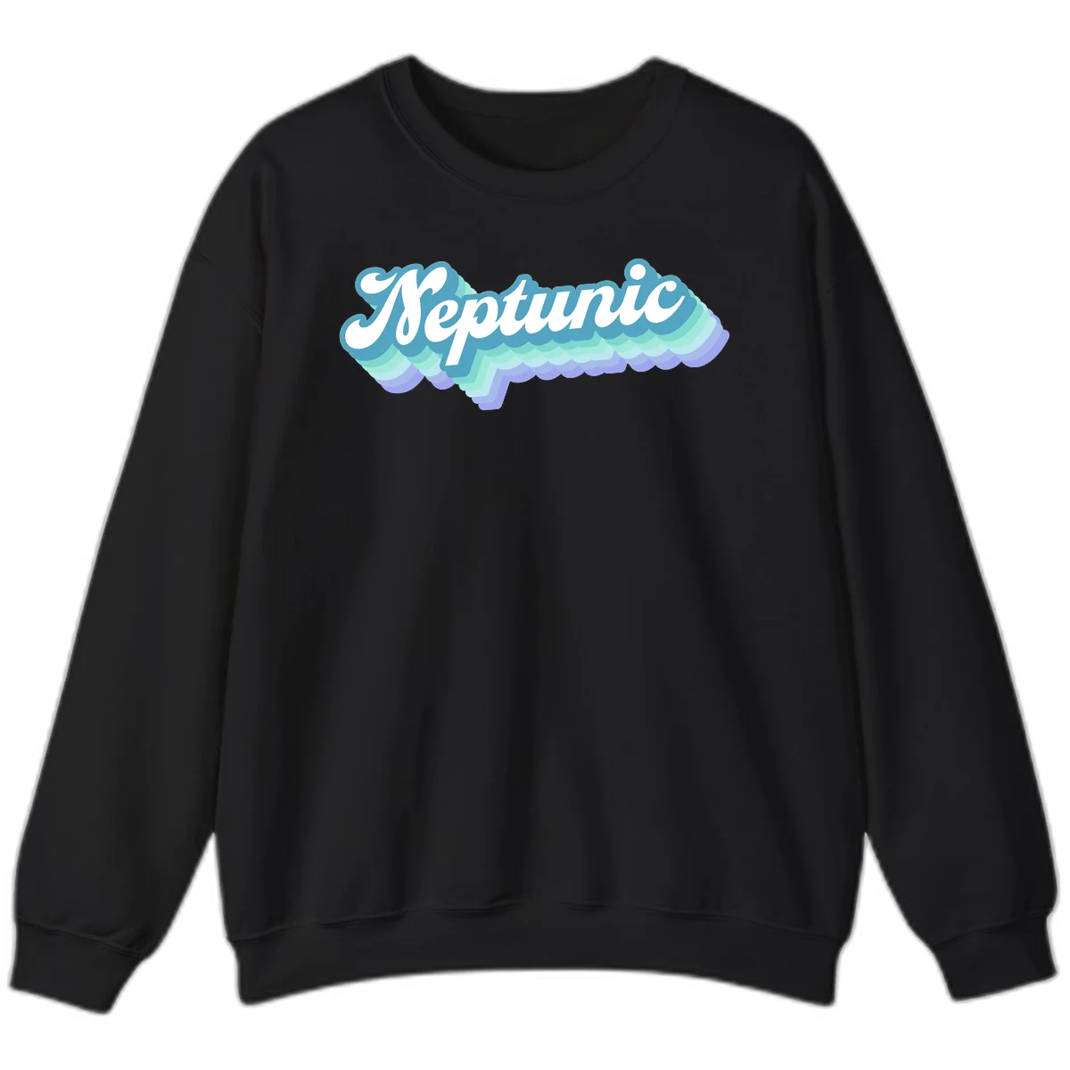 Neptune cloud dreamy design featuring white cursive text over layered teal, cyan, and purple scalloped cloud shapes with gradient background in Black
