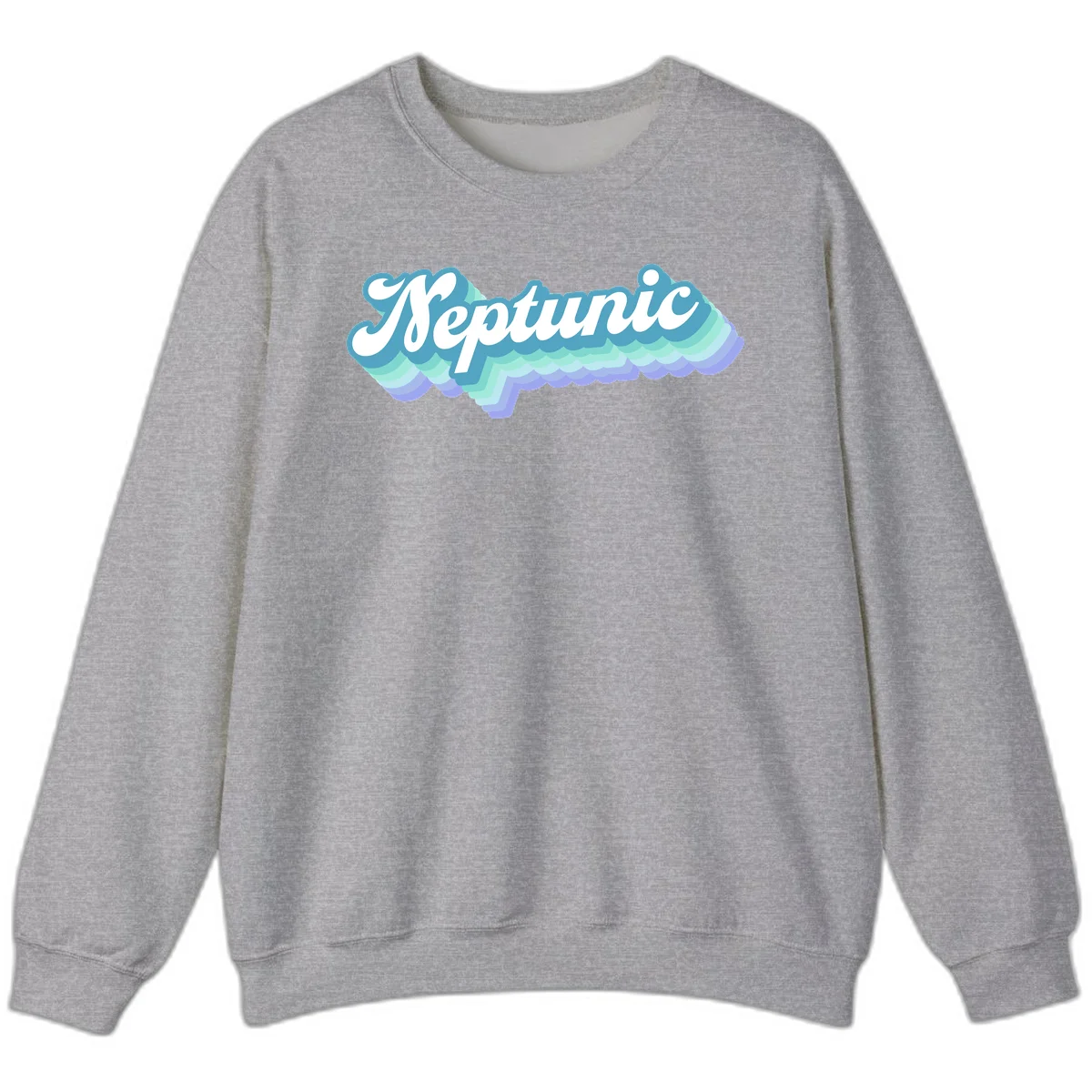 Neptune cloud dreamy design featuring white cursive text over layered teal, cyan, and purple scalloped cloud shapes with gradient background in Sport Grey