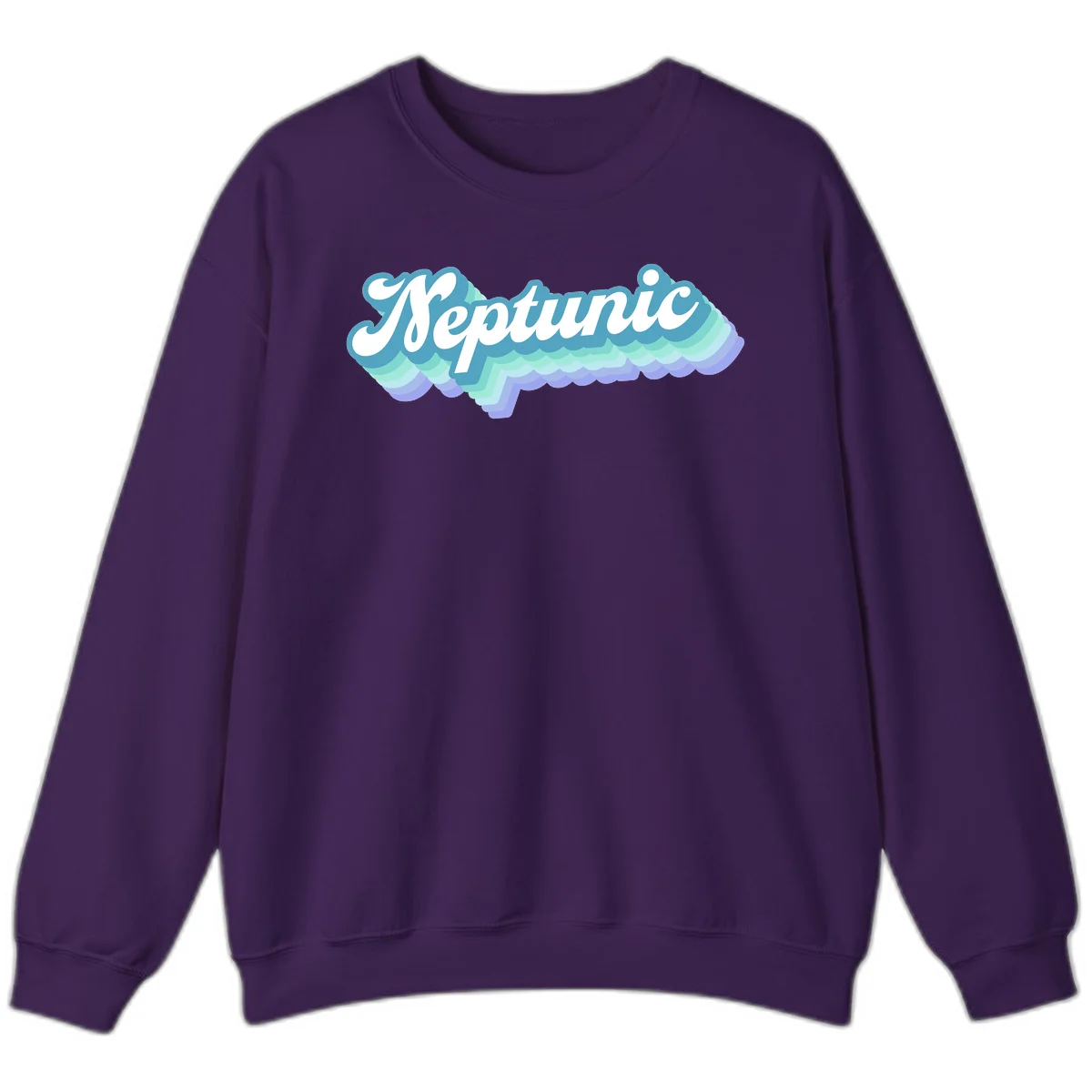 Neptune cloud dreamy design featuring white cursive text over layered teal, cyan, and purple scalloped cloud shapes with gradient background in Purple