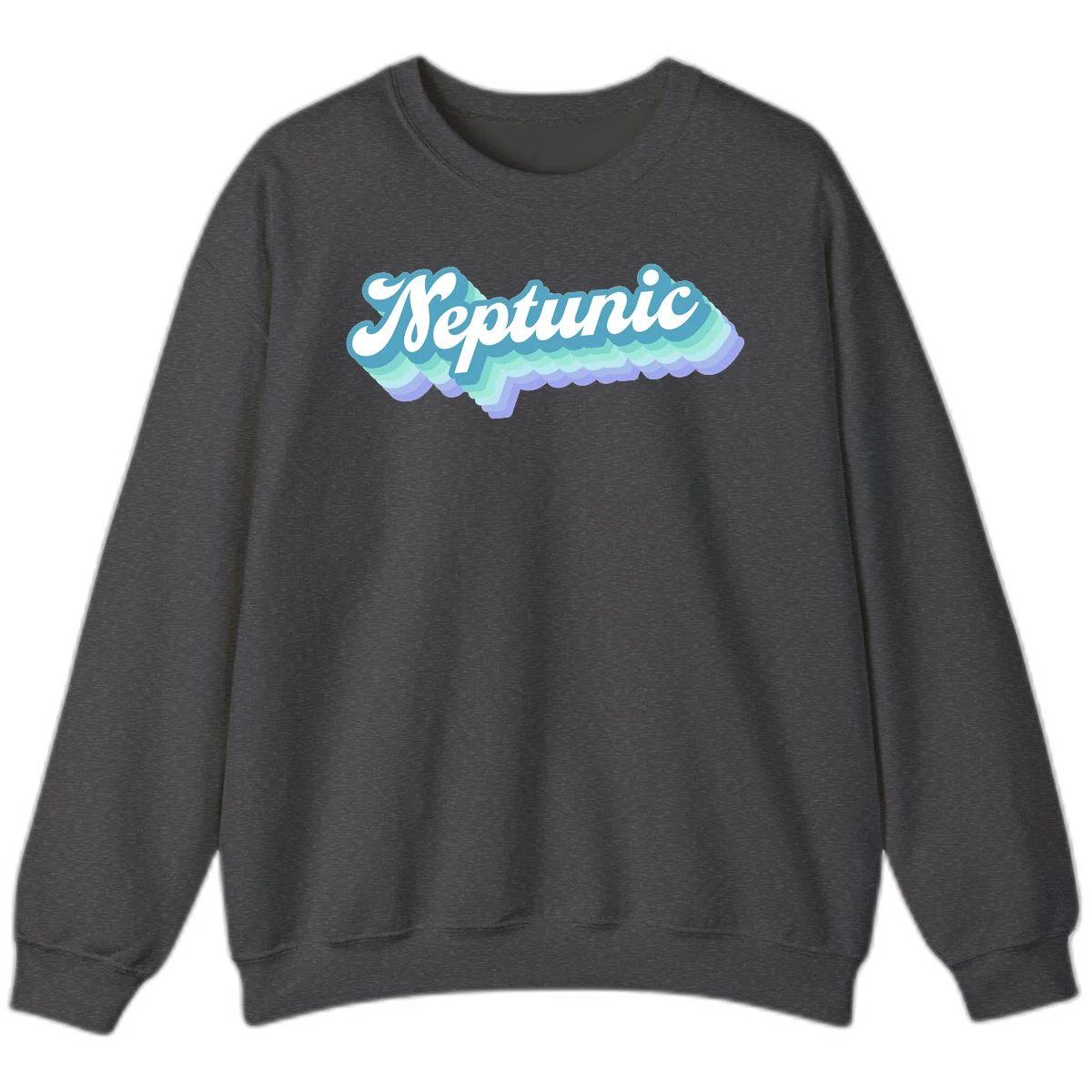 Neptune cloud dreamy design featuring white cursive text over layered teal, cyan, and purple scalloped cloud shapes with gradient background in Dark Heather