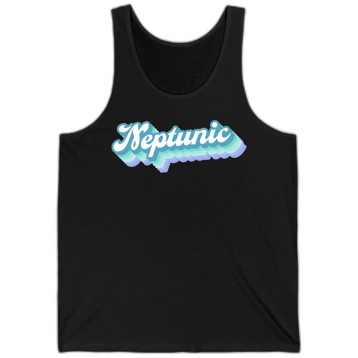 Neptune cloud dreamy design featuring white cursive text over layered teal, cyan, and purple scalloped cloud shapes with gradient background in Black