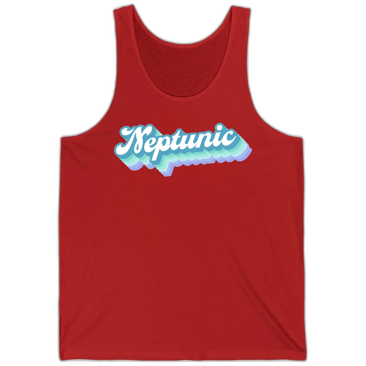 Neptune cloud dreamy design featuring white cursive text over layered teal, cyan, and purple scalloped cloud shapes with gradient background in Red