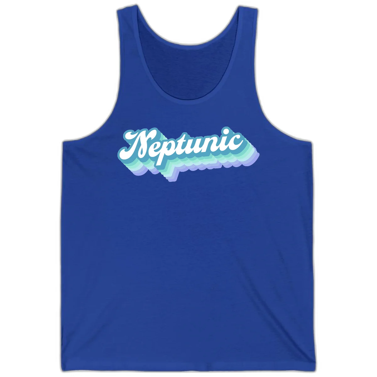 Neptune cloud dreamy design featuring white cursive text over layered teal, cyan, and purple scalloped cloud shapes with gradient background in True Royal