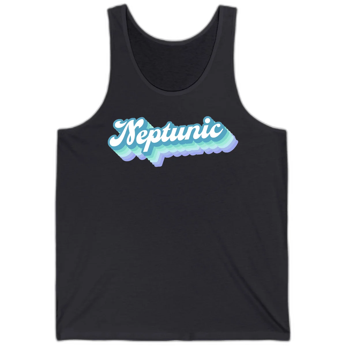 Neptune cloud dreamy design featuring white cursive text over layered teal, cyan, and purple scalloped cloud shapes with gradient background in Dark Grey