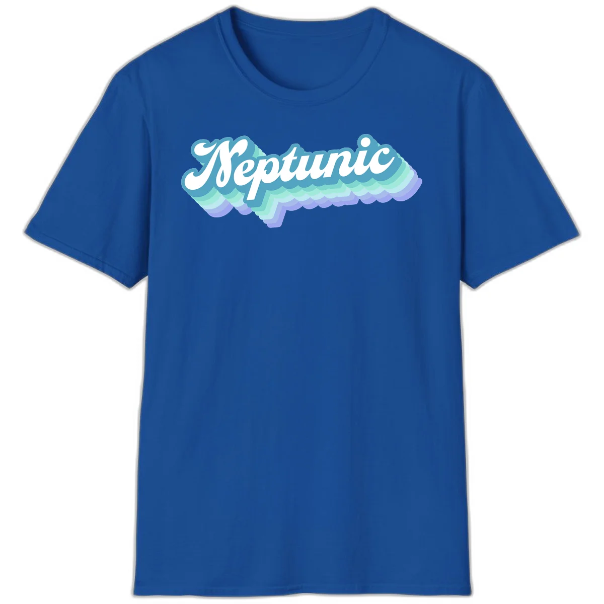 Neptune cloud dreamy design featuring white cursive text over layered teal, cyan, and purple scalloped cloud shapes with gradient background in Royal