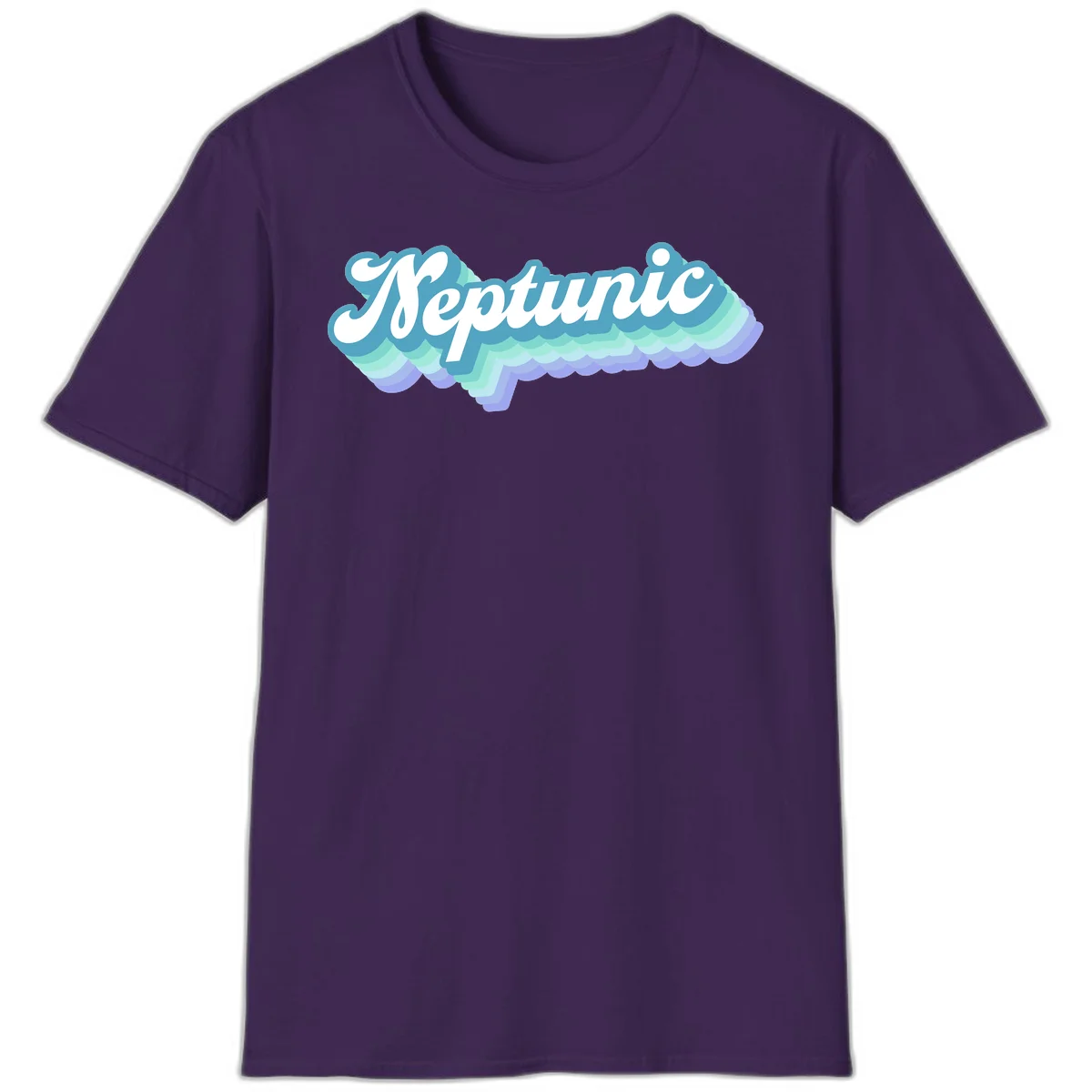 Neptune cloud dreamy design featuring white cursive text over layered teal, cyan, and purple scalloped cloud shapes with gradient background in Purple