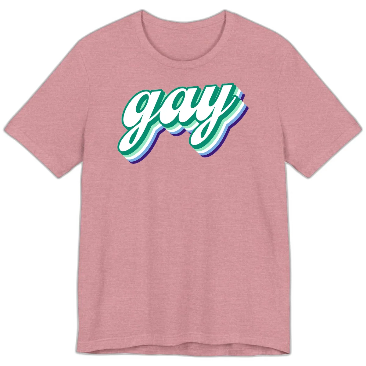 Gay pride layered script design with 3D rainbow color effect in teal, green, blue, and purple in Heather Orchid