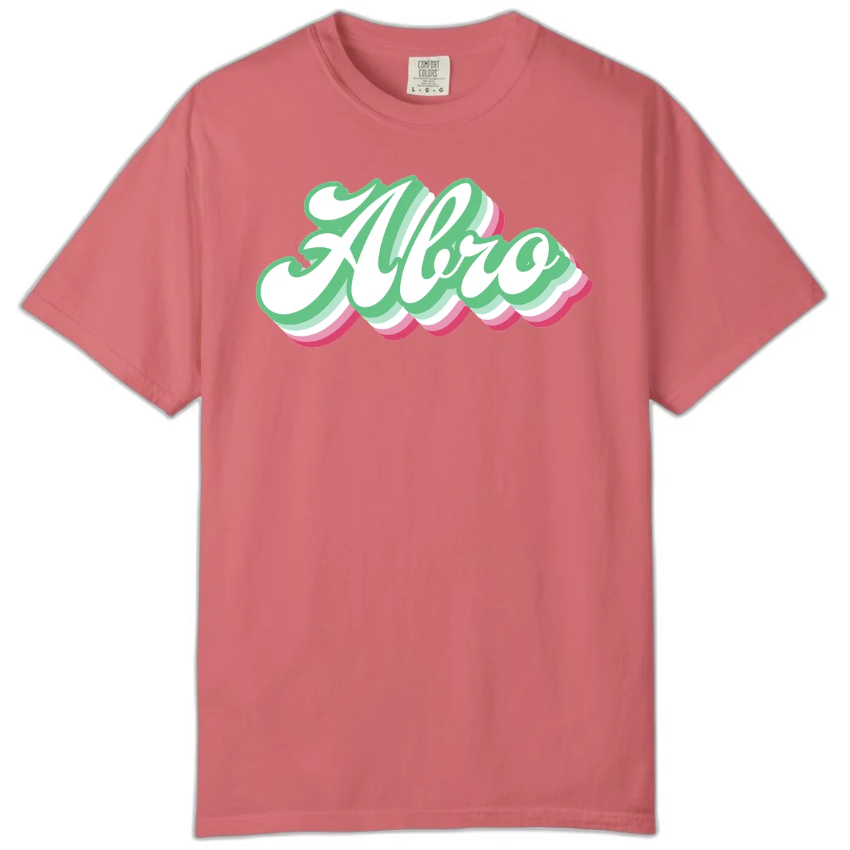 Hello wavy pride design featuring bold 3D layered text in green, pink, and white with striped pattern effect in Watermelon