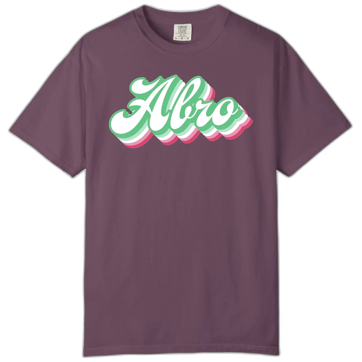 Hello wavy pride design featuring bold 3D layered text in green, pink, and white with striped pattern effect in Berry