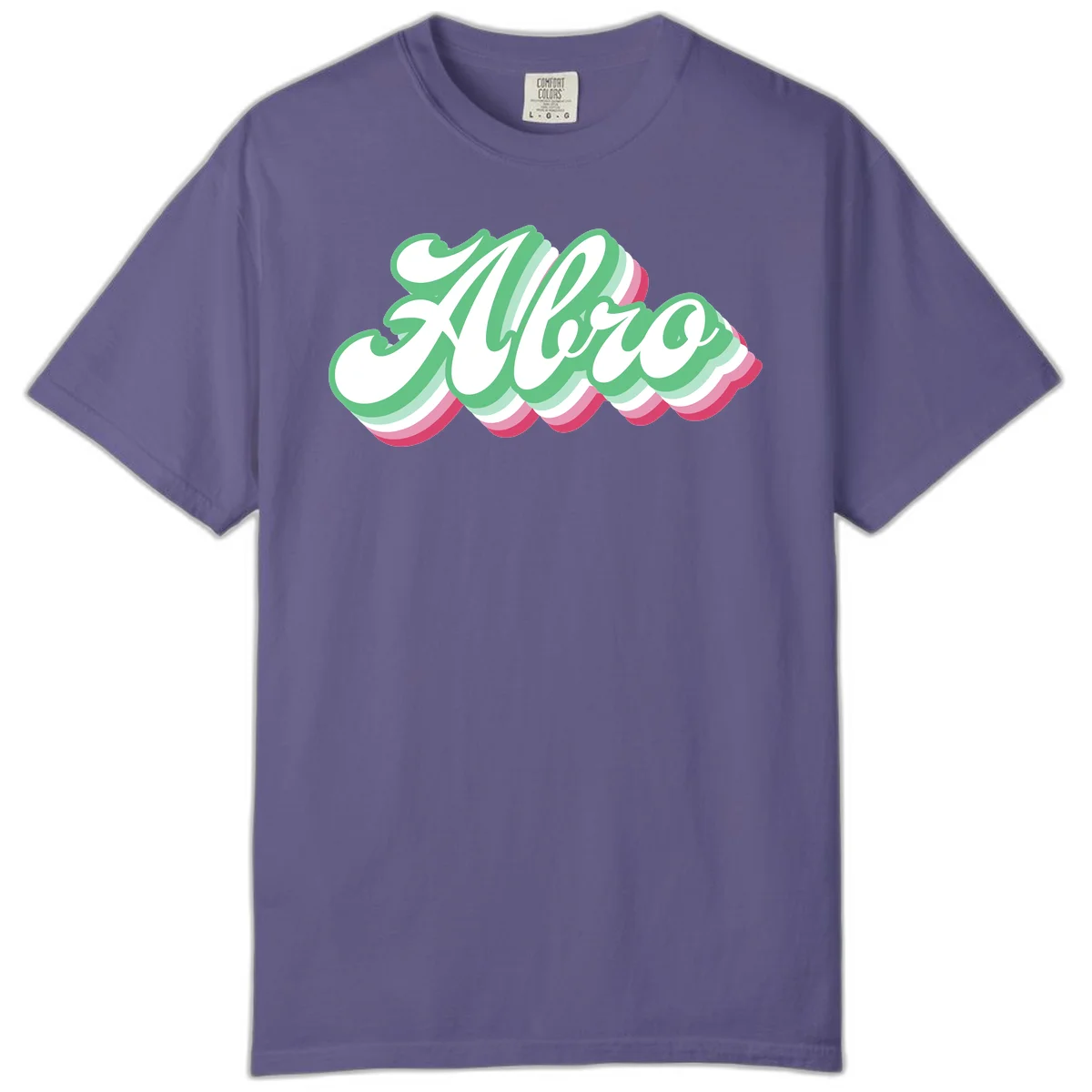 Hello wavy pride design featuring bold 3D layered text in green, pink, and white with striped pattern effect in Grape
