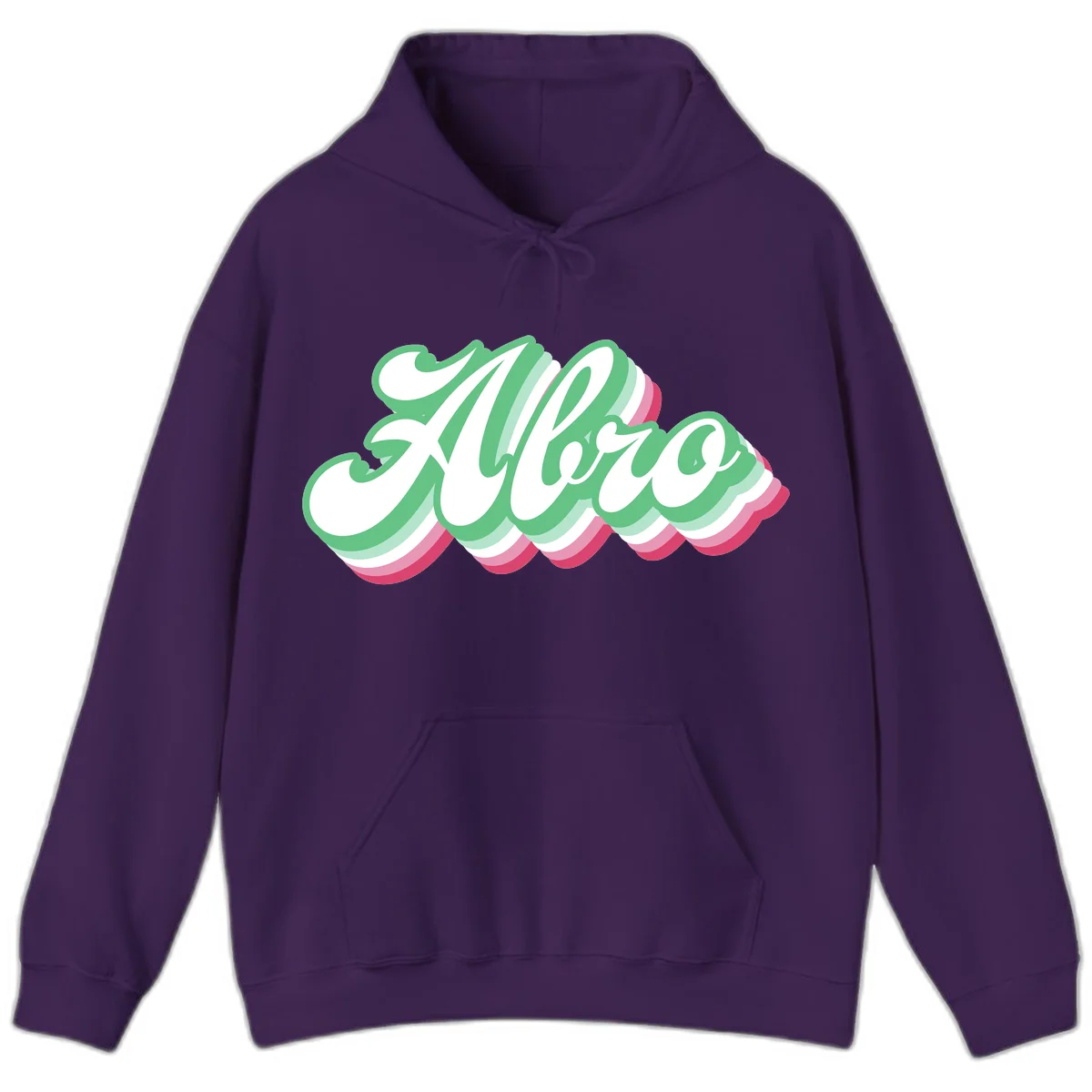 Hello wavy pride design featuring bold 3D layered text in green, pink, and white with striped pattern effect in Purple
