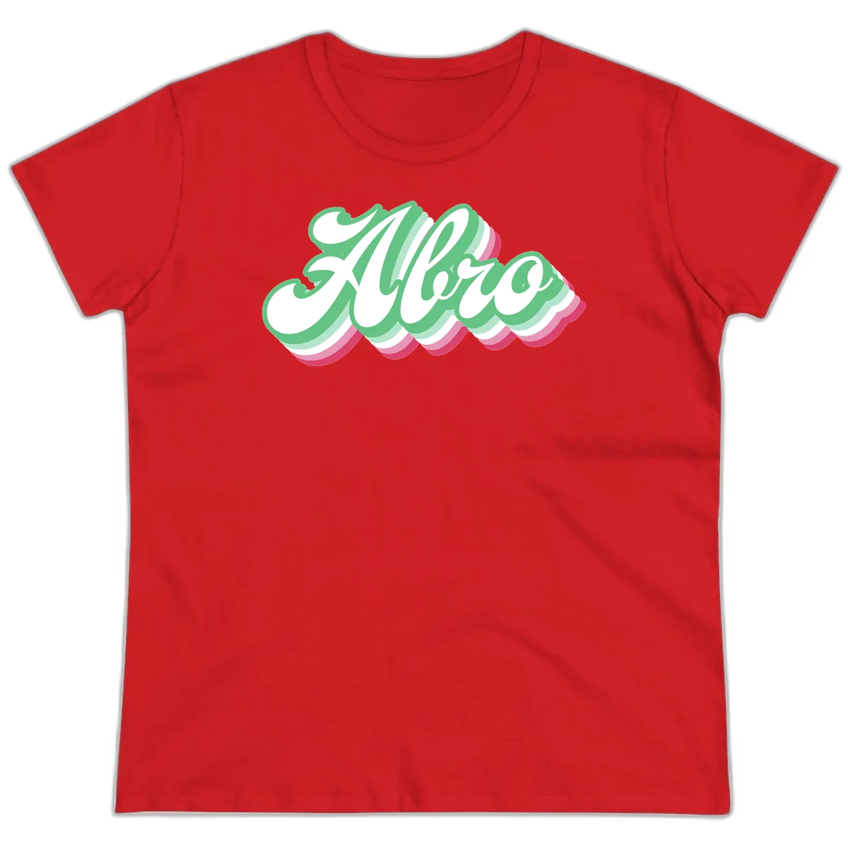 Hello wavy pride design featuring bold 3D layered text in green, pink, and white with striped pattern effect in Red