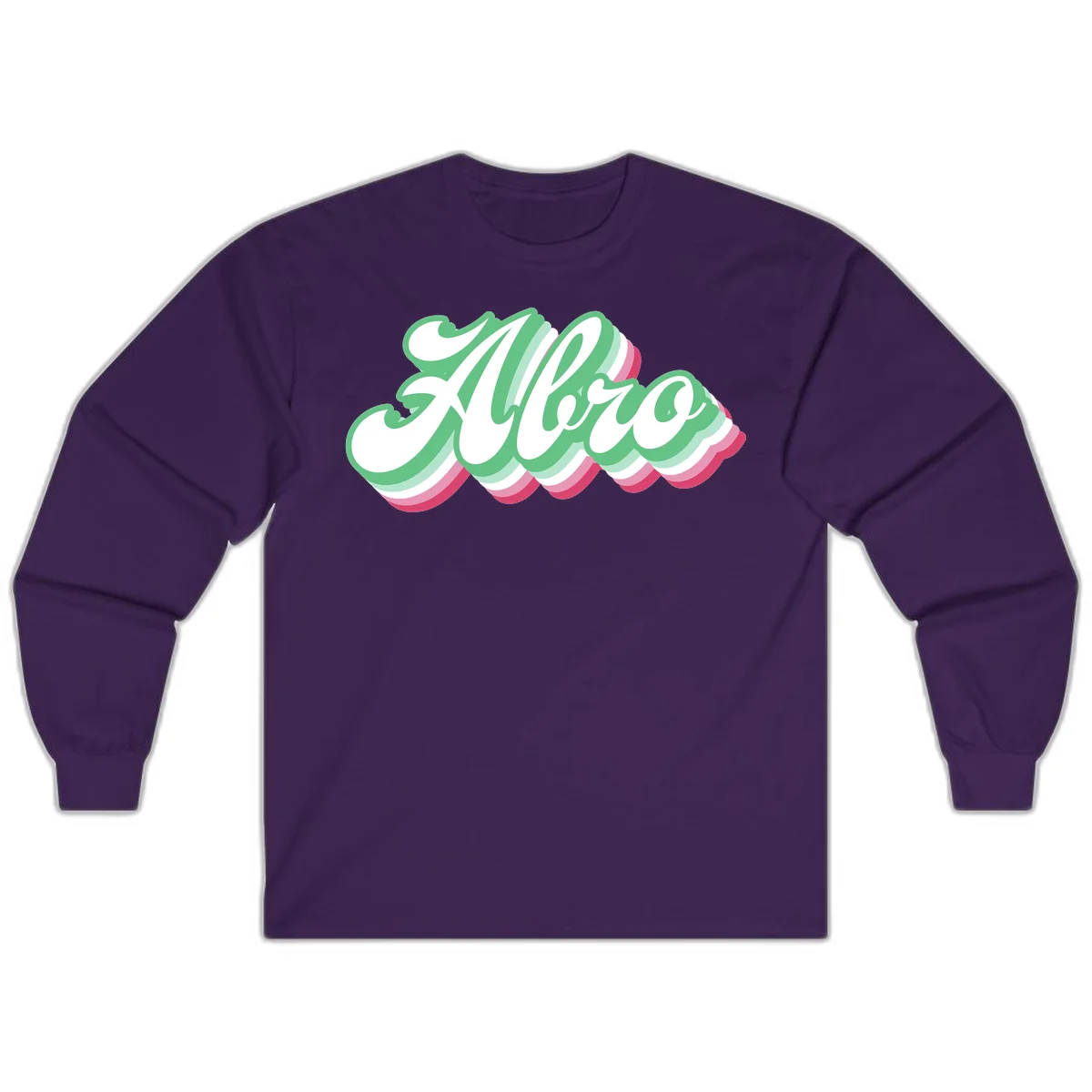 Hello wavy pride design featuring bold 3D layered text in green, pink, and white with striped pattern effect in Purple
