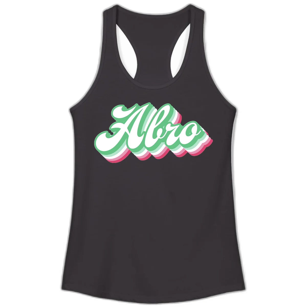 Hello wavy pride design featuring bold 3D layered text in green, pink, and white with striped pattern effect in Black