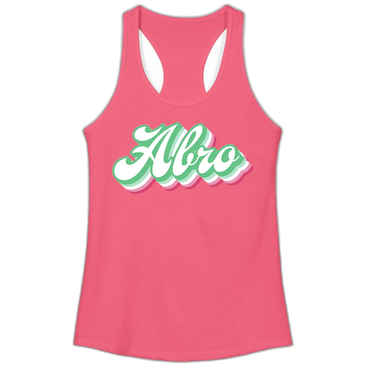 Hello wavy pride design featuring bold 3D layered text in green, pink, and white with striped pattern effect in Hot Pink