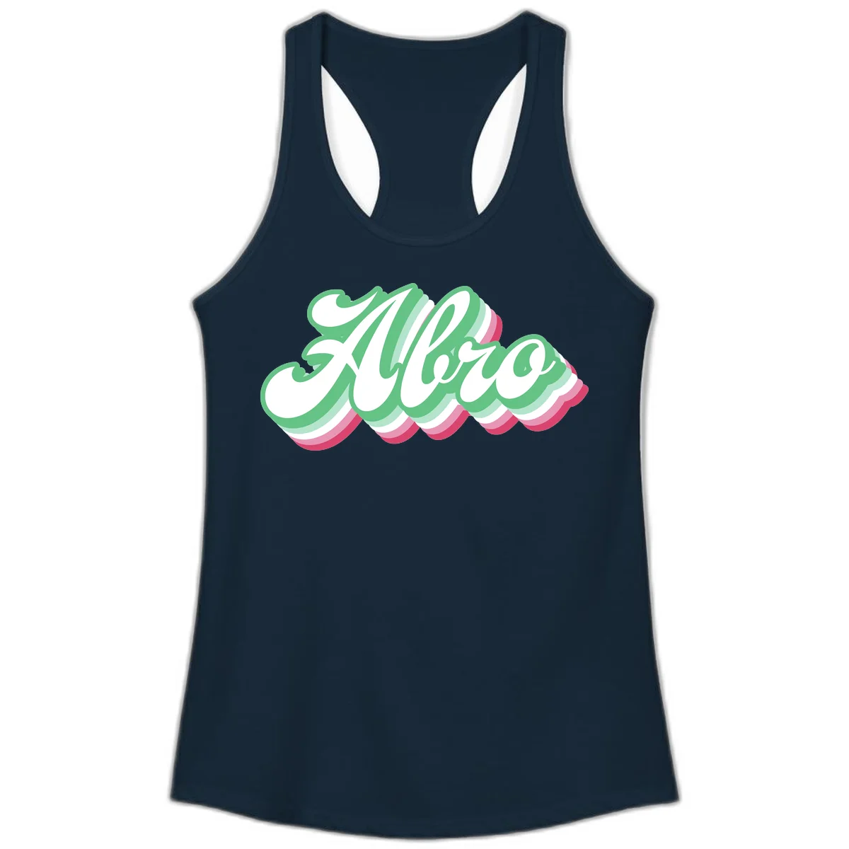 Hello wavy pride design featuring bold 3D layered text in green, pink, and white with striped pattern effect in Solid Midnight Navy