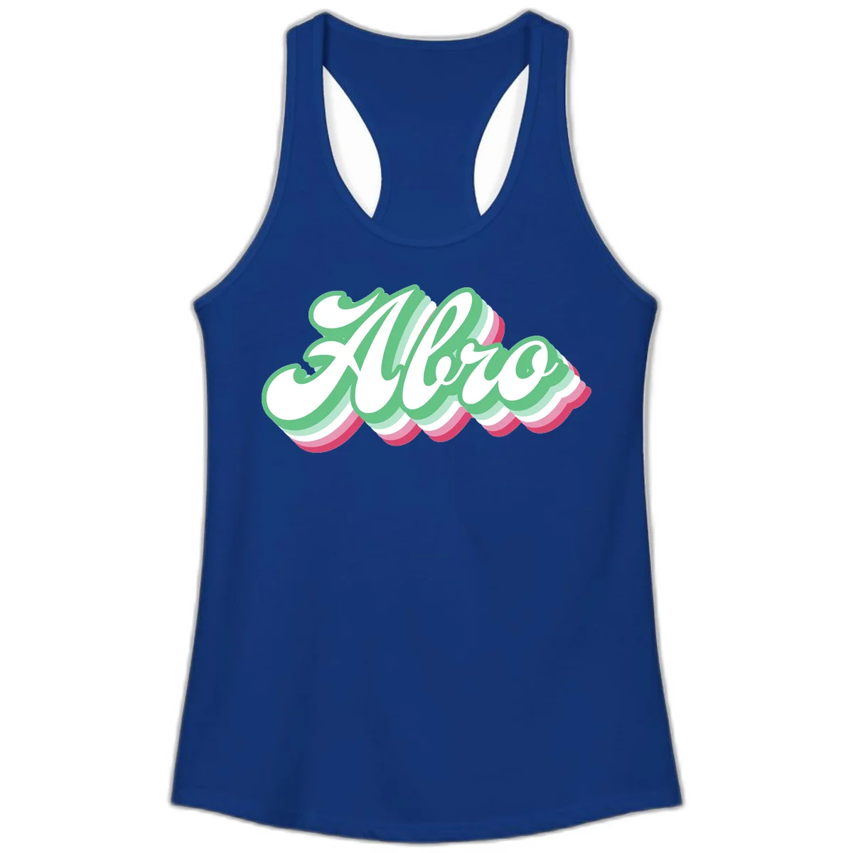 Hello wavy pride design featuring bold 3D layered text in green, pink, and white with striped pattern effect in Solid Royal
