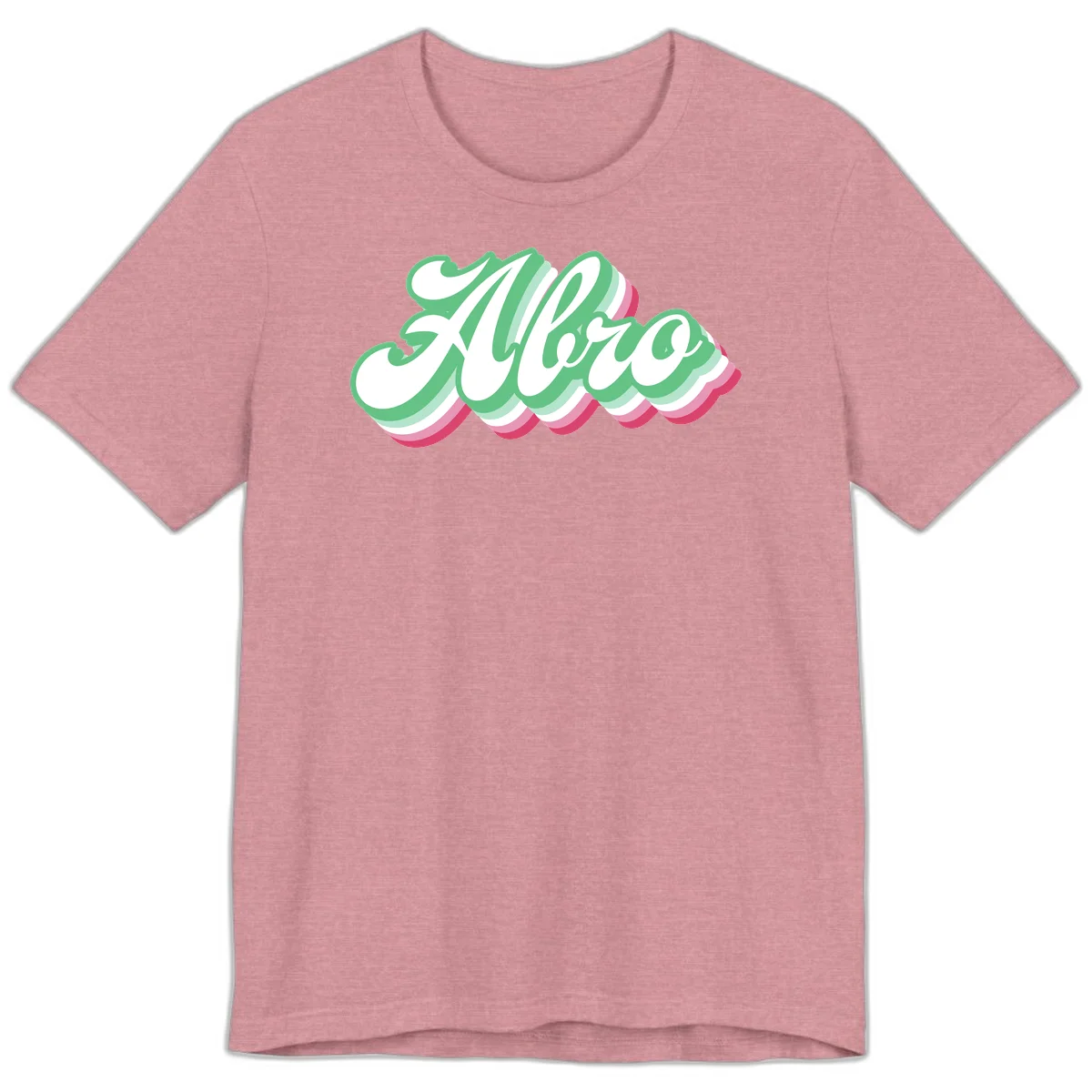 Hello wavy pride design featuring bold 3D layered text in green, pink, and white with striped pattern effect in Heather Orchid