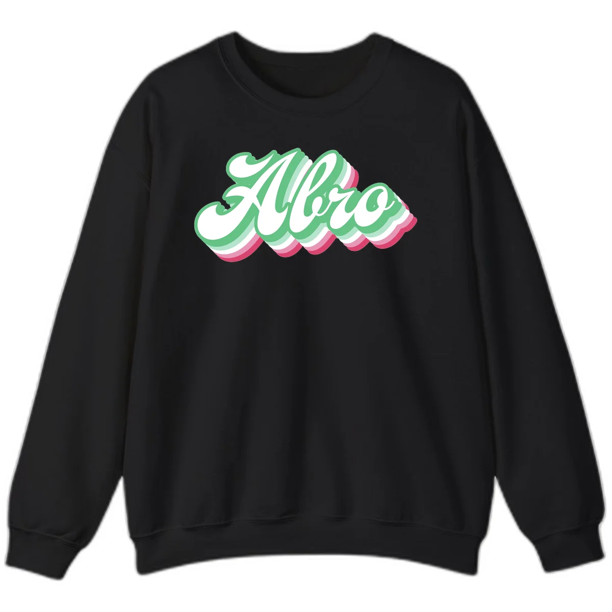 Hello wavy pride design featuring bold 3D layered text in green, pink, and white with striped pattern effect in Black