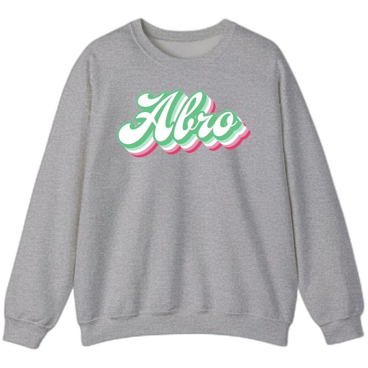 Hello wavy pride design featuring bold 3D layered text in green, pink, and white with striped pattern effect in Sport Grey