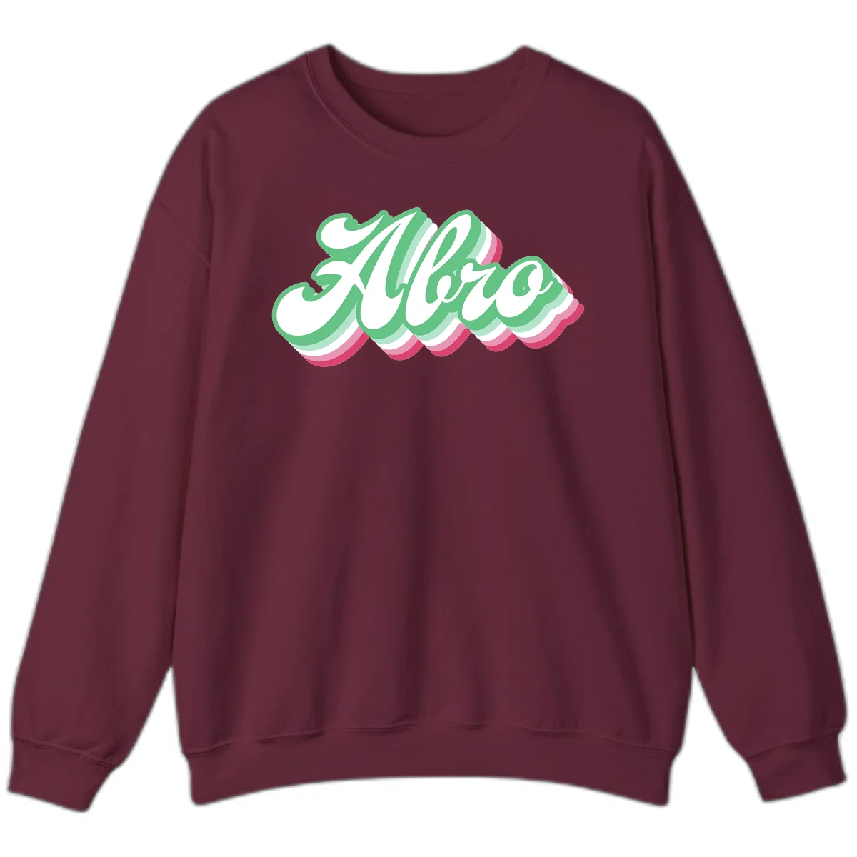 Hello wavy pride design featuring bold 3D layered text in green, pink, and white with striped pattern effect in Maroon