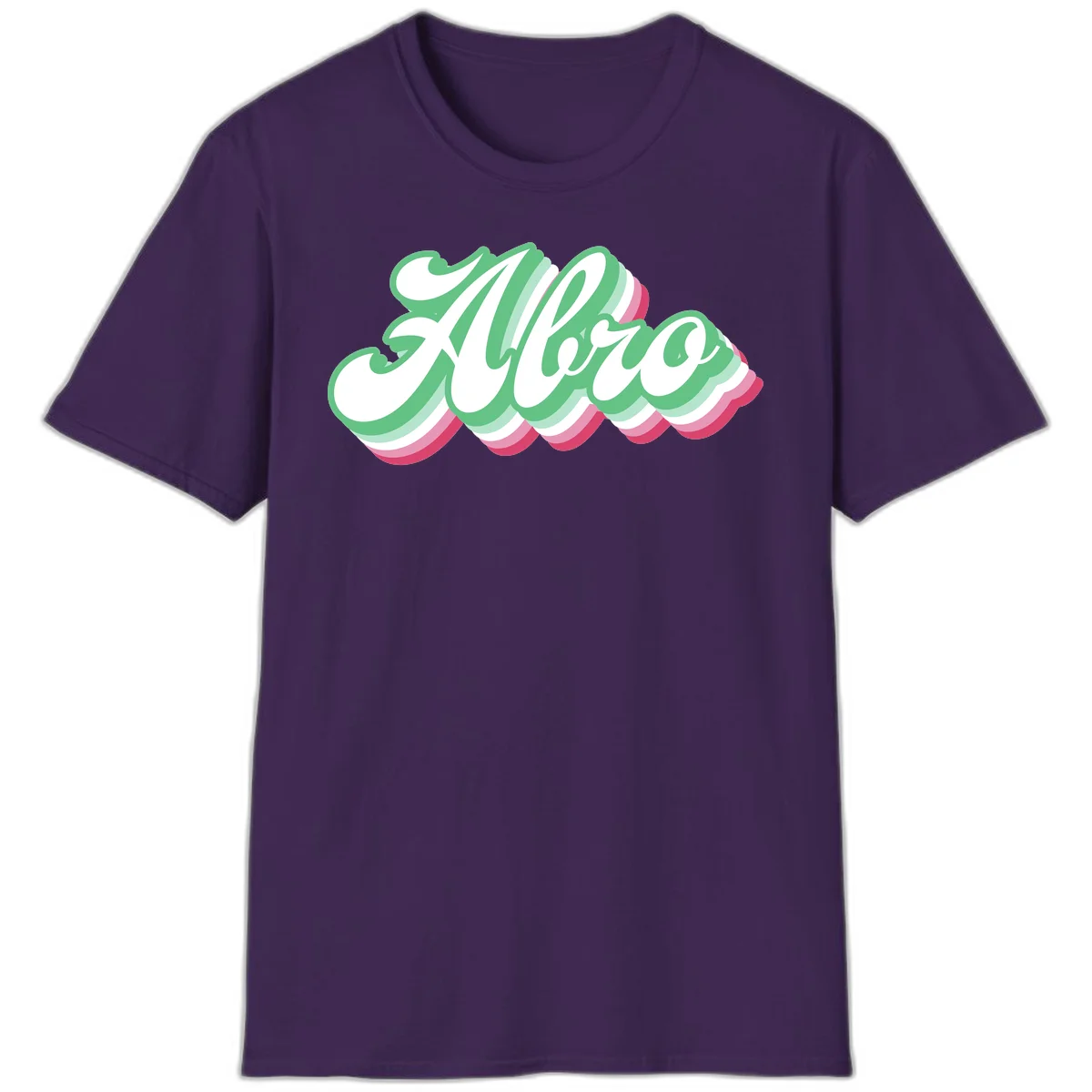 Hello wavy pride design featuring bold 3D layered text in green, pink, and white with striped pattern effect in Purple