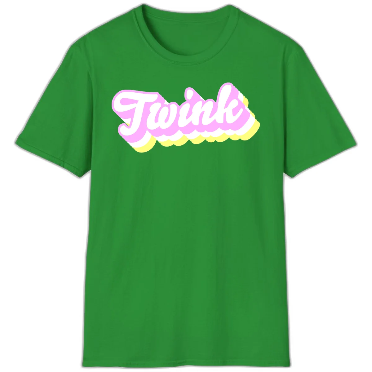 Froze ice cream cone design with pink, white, and yellow scalloped layers and playful typography on gray background in Irish Green