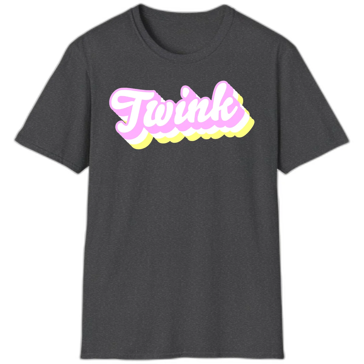 Froze ice cream cone design with pink, white, and yellow scalloped layers and playful typography on gray background in Dark Heather