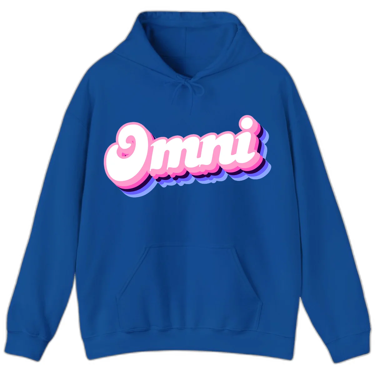 Bold pink 3D bubble text spelling 'OMG' with purple and blue dimensional shadow layering effects in Royal