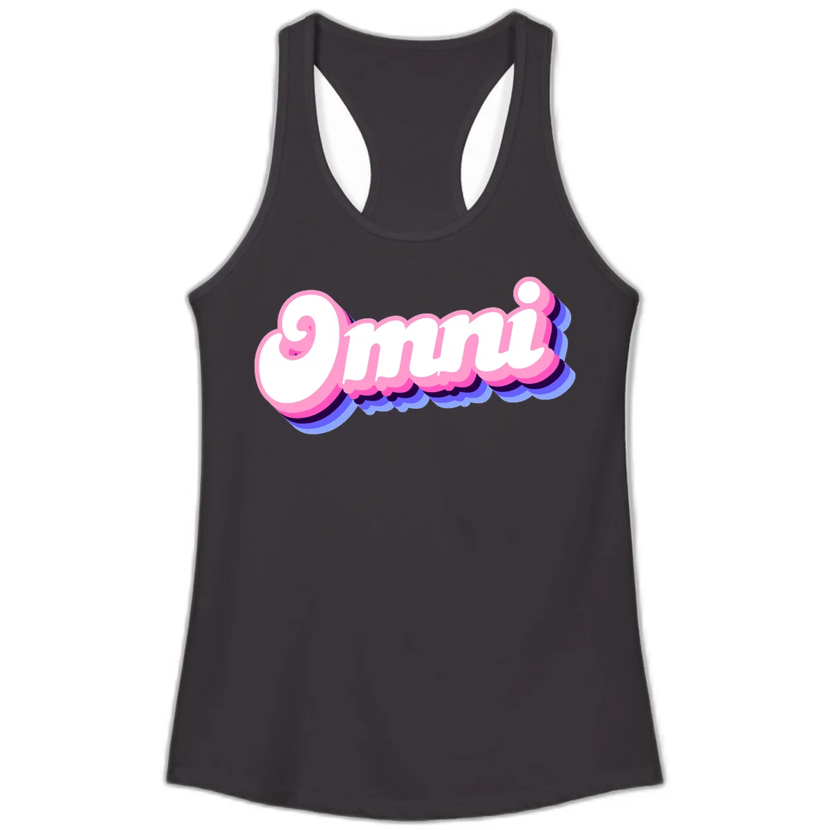 Bold pink 3D bubble text spelling 'OMG' with purple and blue dimensional shadow layering effects in Black