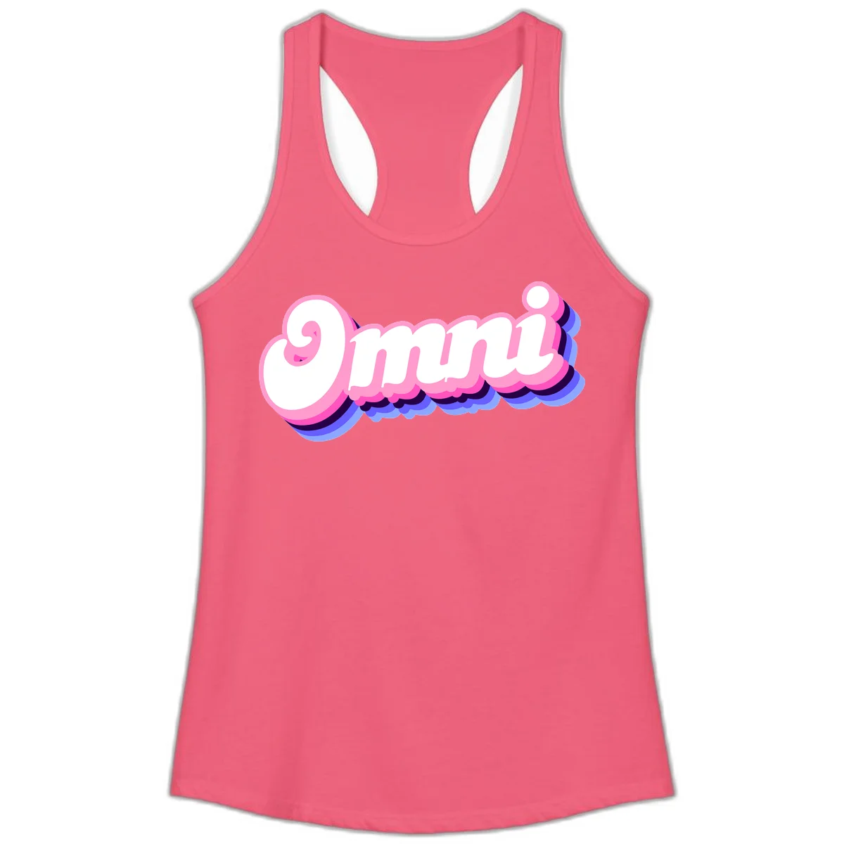 Bold pink 3D bubble text spelling 'OMG' with purple and blue dimensional shadow layering effects in Hot Pink